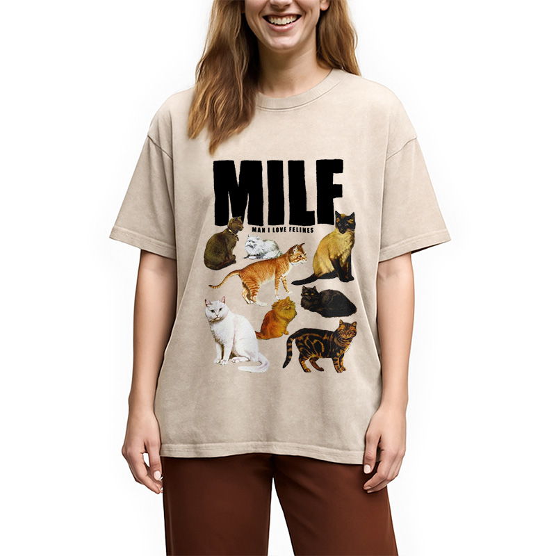 Modecanvas Man I Love Felines Cute Cat Washed T-Shirt