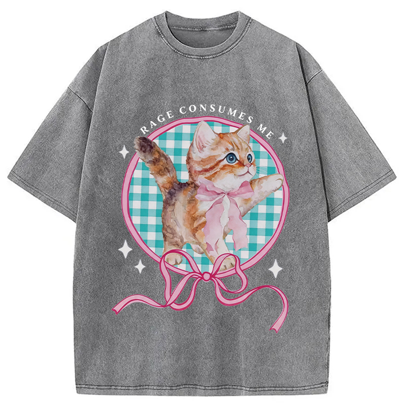 Modecanvas Rage Consumes Me Funny Kitten DTG Printing Washed T-Shirt