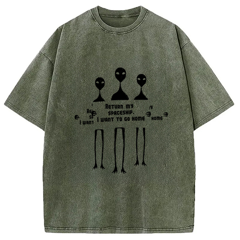 Modecanvas I Want To Go Home DTG Printing Washed T-Shirt-modecanvas