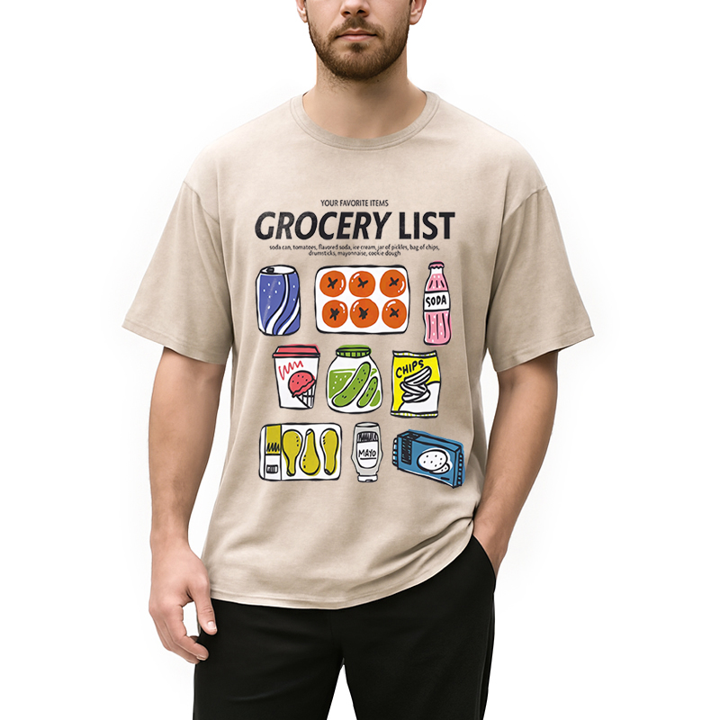 Modecanvas Grocery List Fun DTG Printing Washed T-Shirt