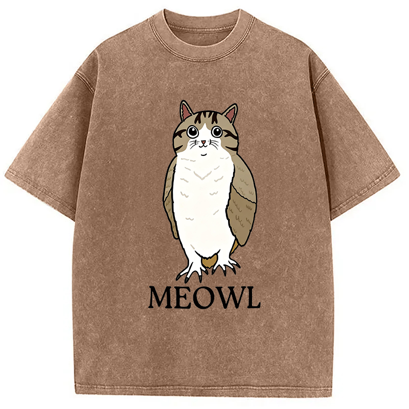 Modecanvas Meowl Meme DTG Printing Washed T-Shirt
