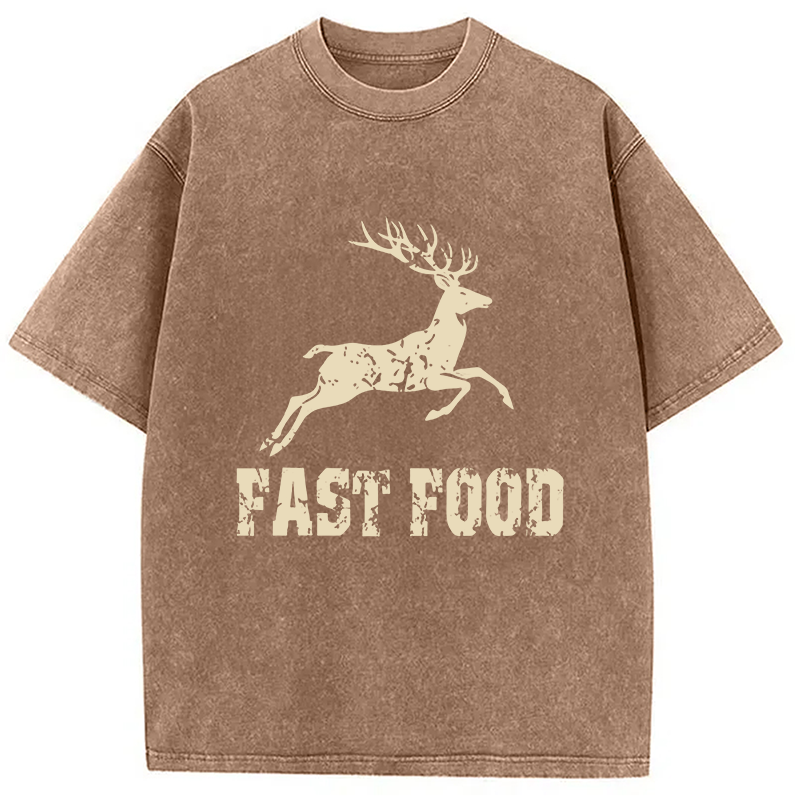 Modecanvas Fast Food Deer DTG Printing Washed T-Shirt-modecanvas