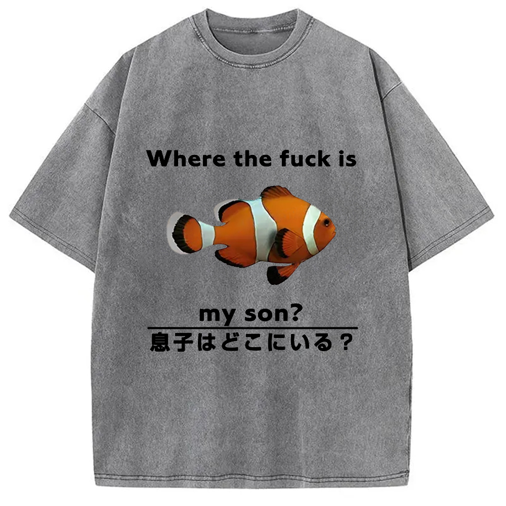 Modecanvas Fish Looking For Son Washed T-Shirt-modecanvas