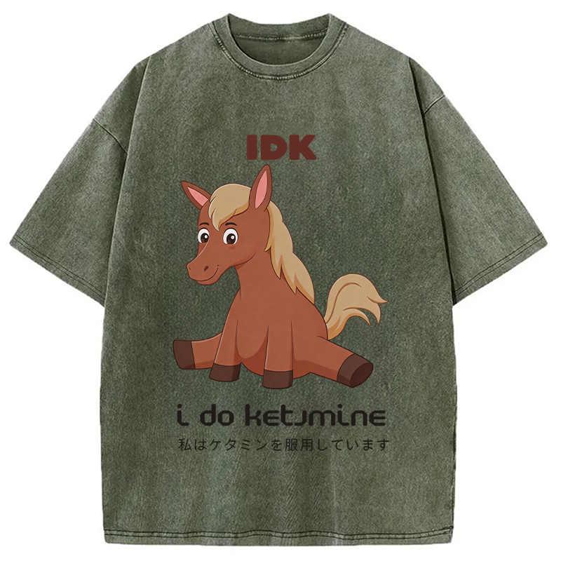Modecanvas IDK Funny Horse DTG Printing Washed T-Shirt