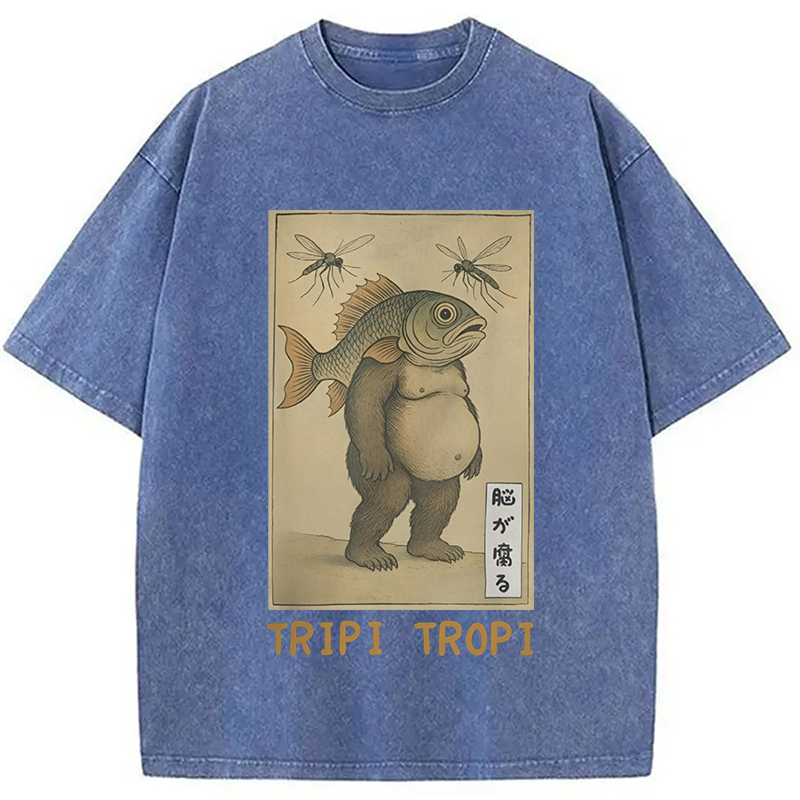 Modecanvas Tripi Tropi Frog Meme DTG Printing Washed T-Shirt