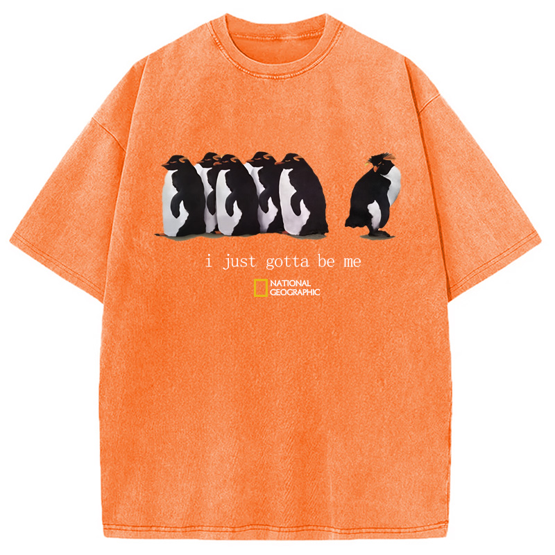 Modecanvas I Just Gotta Be Me Penguins Washed T-Shirt-modecanvas