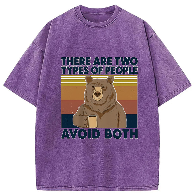 Modecanvas Bear Drink Coffee Washed T-Shirt