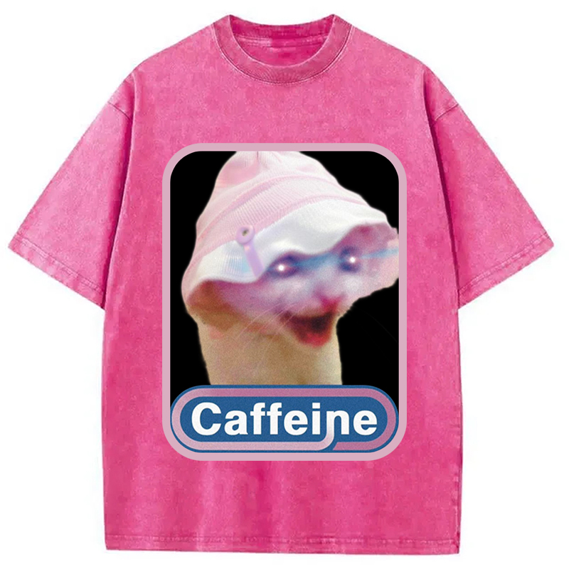 Modecanvas Caffeine Hat Cat Funny Meme Washed T-Shirt