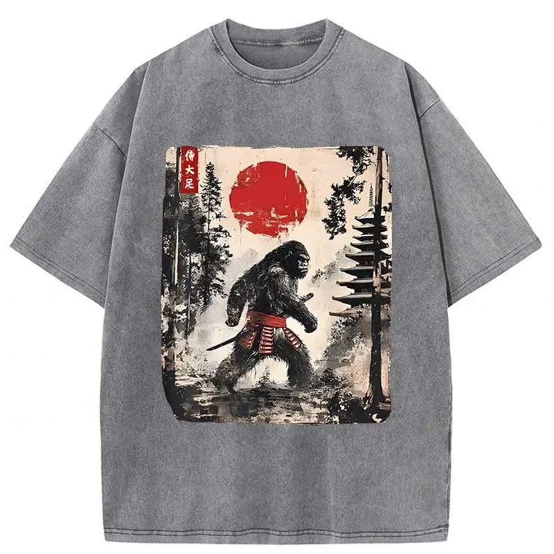 Modecanvas Japanese Samurai Bigfoot Washed T-Shirt