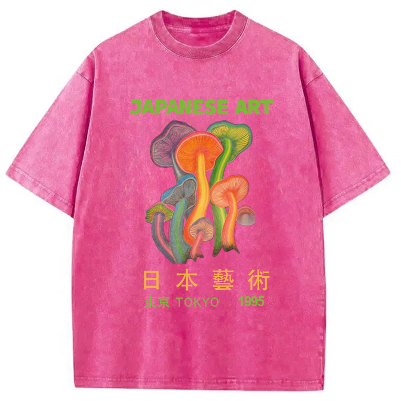 Modecanvas Colorful Mushrooms Japanese Art Washed T-Shirt