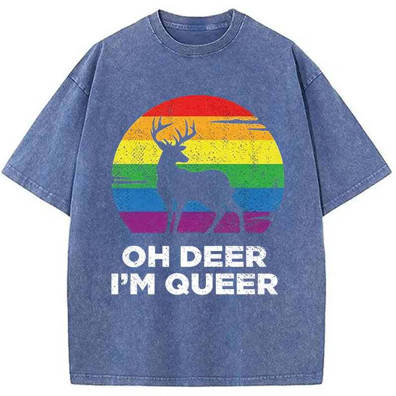 Modecanvas Oh Deer I'm Queer DTG Printing Washed T-Shirt