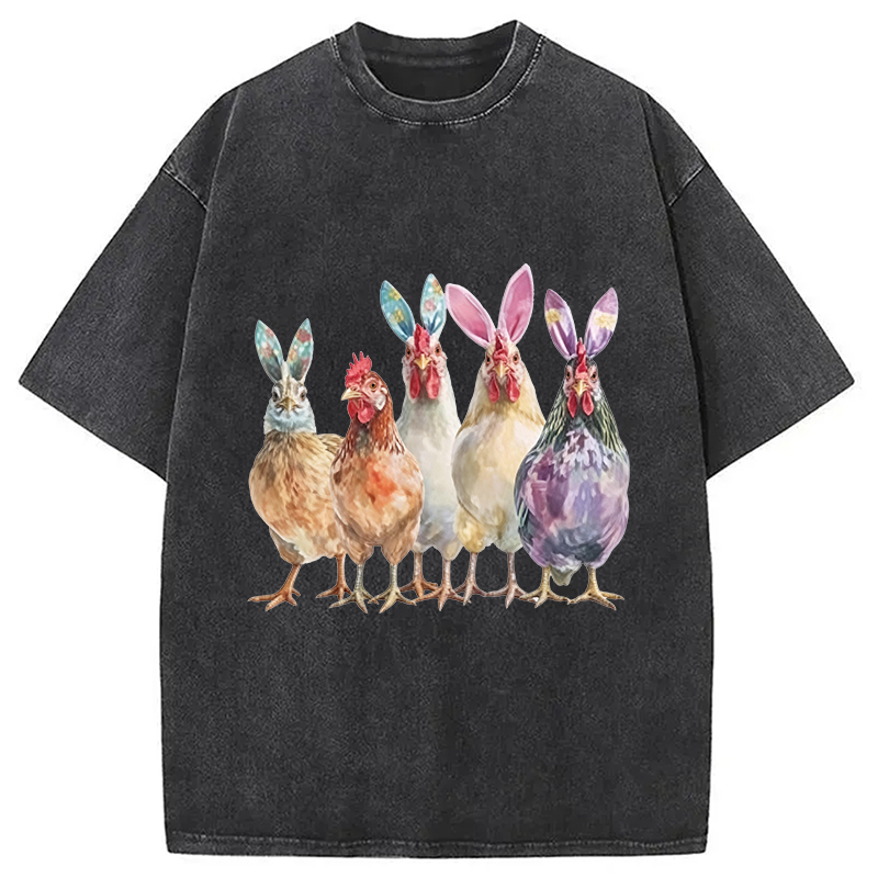 Modecanvas Funny Chicken Easter DTG Printing Washed T-Shirt