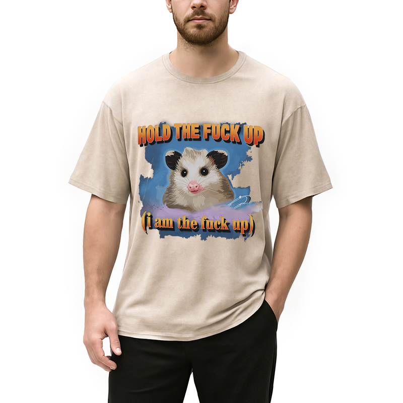 Modecanvas Hold The Possum Up DTG Printing Washed T-Shirt