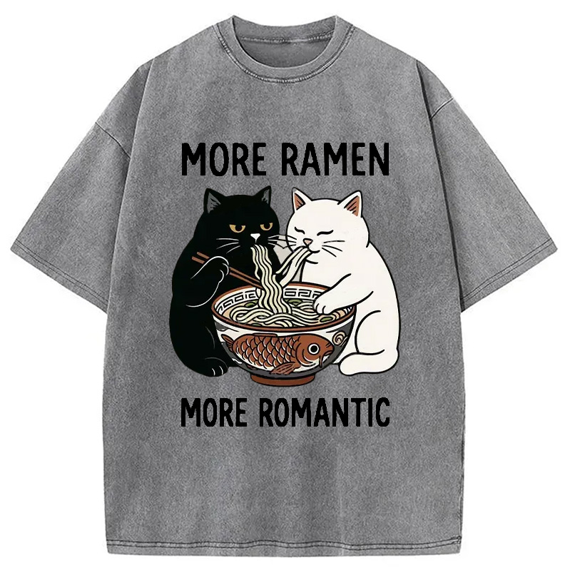 Modecanvas Two Cats Are Eating Ramen Washed T-Shirt