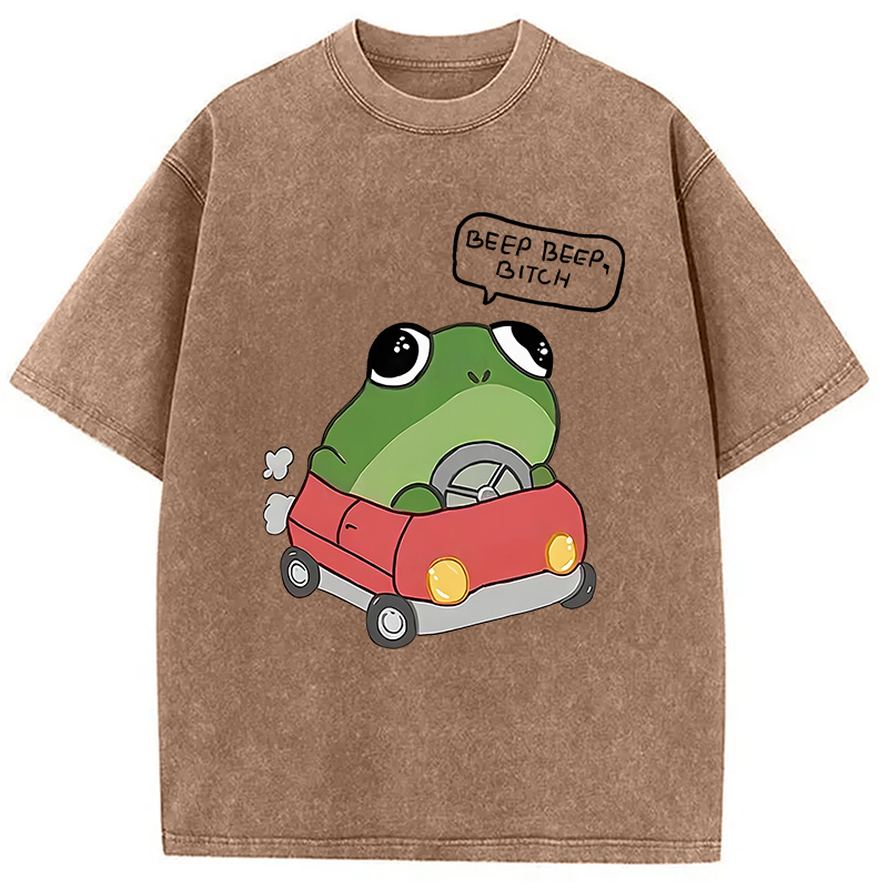 Modecanvas Frog Driving Washed T-Shirt