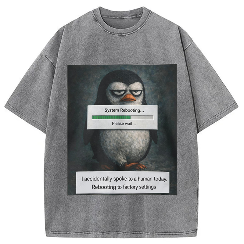 Modecanvas Sleepy Penguin Meme DTG Printing Washed T-Shirt