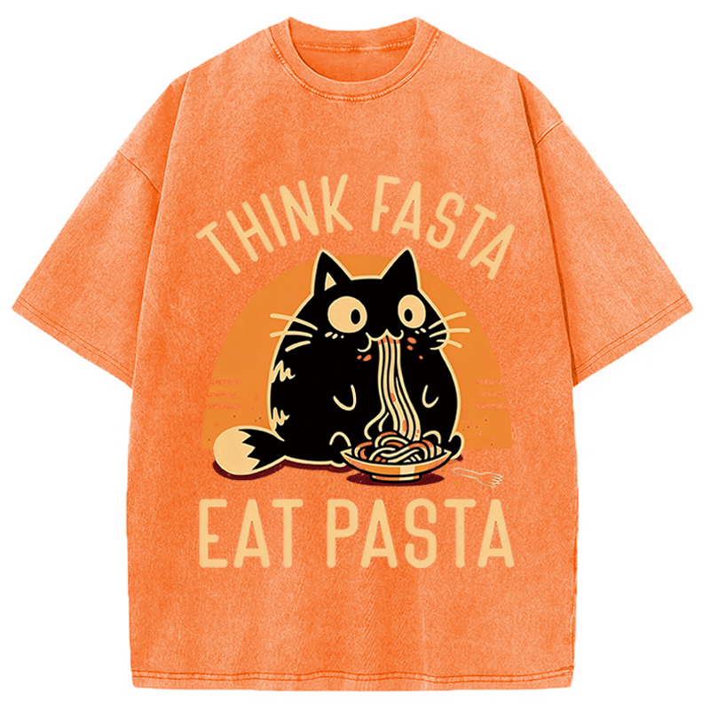 Modecanvas Funny Hungry Cat DTG Printing Washed T-Shirt