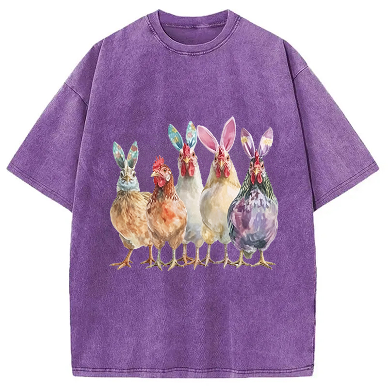 Modecanvas Funny Chicken Easter DTG Printing Washed T-Shirt