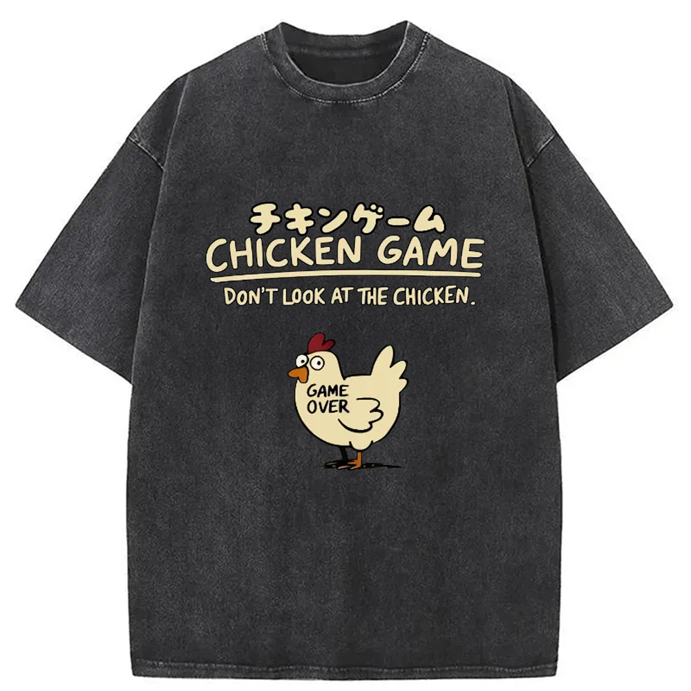 Modecanvas Chicken Game Cotton Washed T-shirt-modecanvas