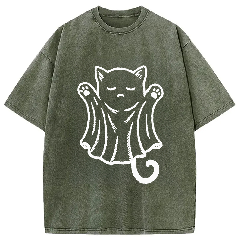 Modecanvas Cat Ghost Washed T-Shirt