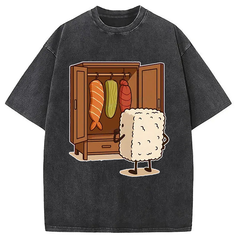 Modecanvas Sushi Pick Out Clothes Washed T-Shirt