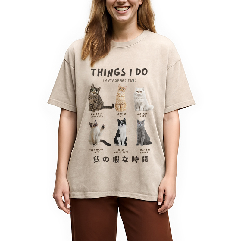 Modecanvas Things I Do In My Spare Time Funny Cat Washed T-Shirt
