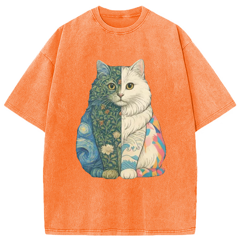 Modecanvas Van Gogh Art Cat Washed T-Shirt