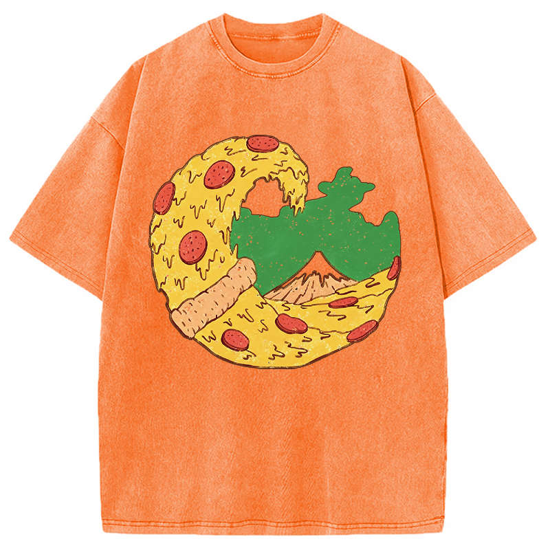 Modecanvas The Great Pizza of Kanagawa DTG Printing Washed T-Shirt
