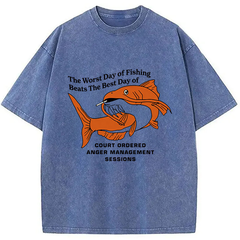 Modecanvas The Worst Day Fish Meme DTG Printing Washed T-Shirt
