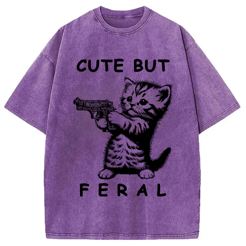 Modecanvas Ferocious Cat Washed T-Shirt