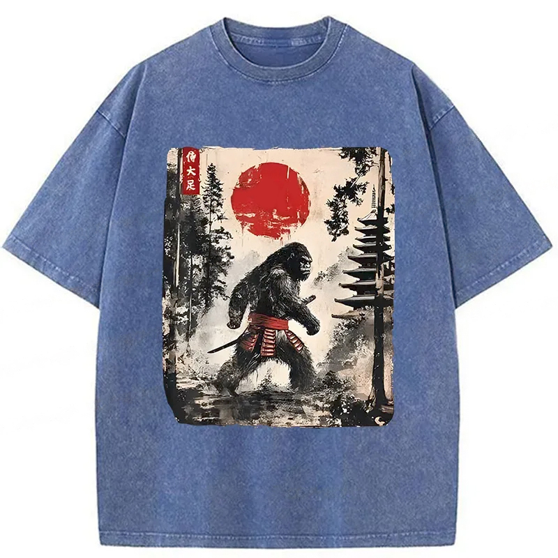 Modecanvas Japanese Samurai Bigfoot Washed T-Shirt