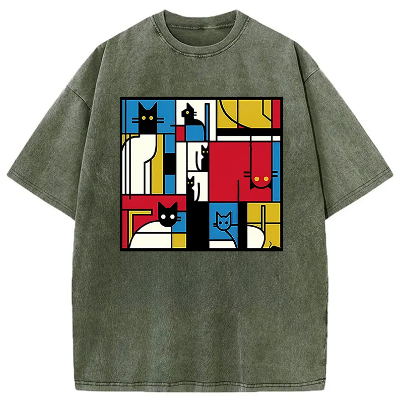 Modecanvas Abstract Cat Washed T-Shirt
