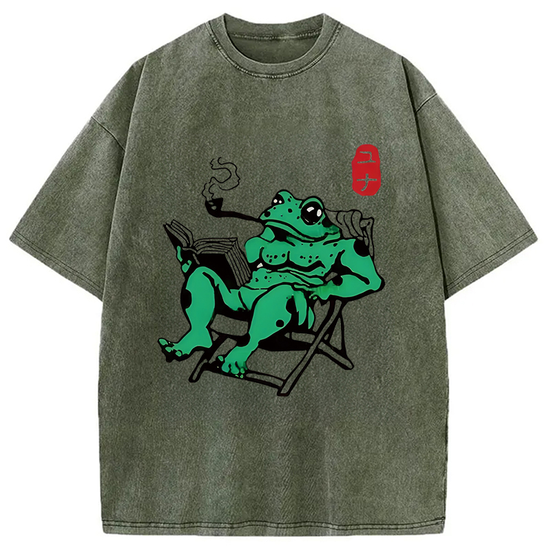 Modecanvas Muscle Frog Reading Washed T-Shirt