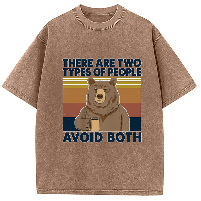 Modecanvas Bear Drink Coffee Washed T-Shirt