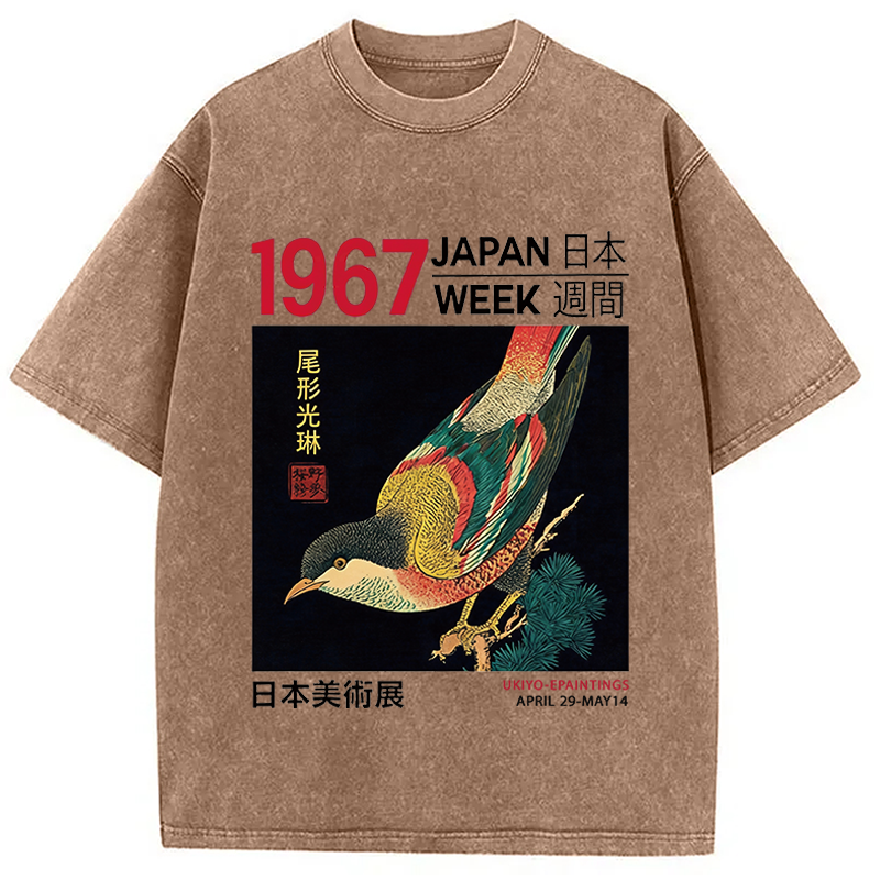 Modecanvas Bird Of Ukiyo-e DTG Printing Washed T-Shirt