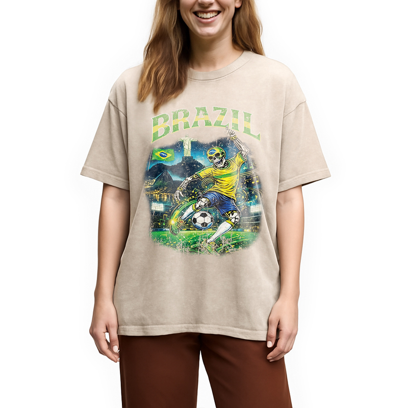 Modecanvas Brazil Soccer Vintage DTG Printing Washed T-Shirt