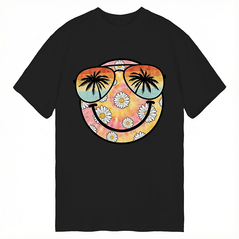 Modecanvas Summer Daisy Smile Face DTG Printing Classic T-Shirt-modecanvas