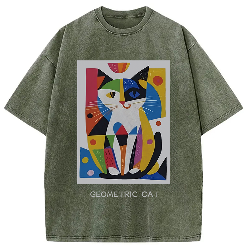 Modecanvas Vintage Picatso Cat Graffiti Washed T-Shirt