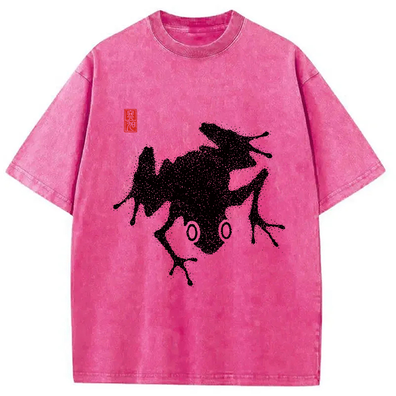 Modecanvas A Stippled Frog DTG Printing Washed T-Shirt-modecanvas