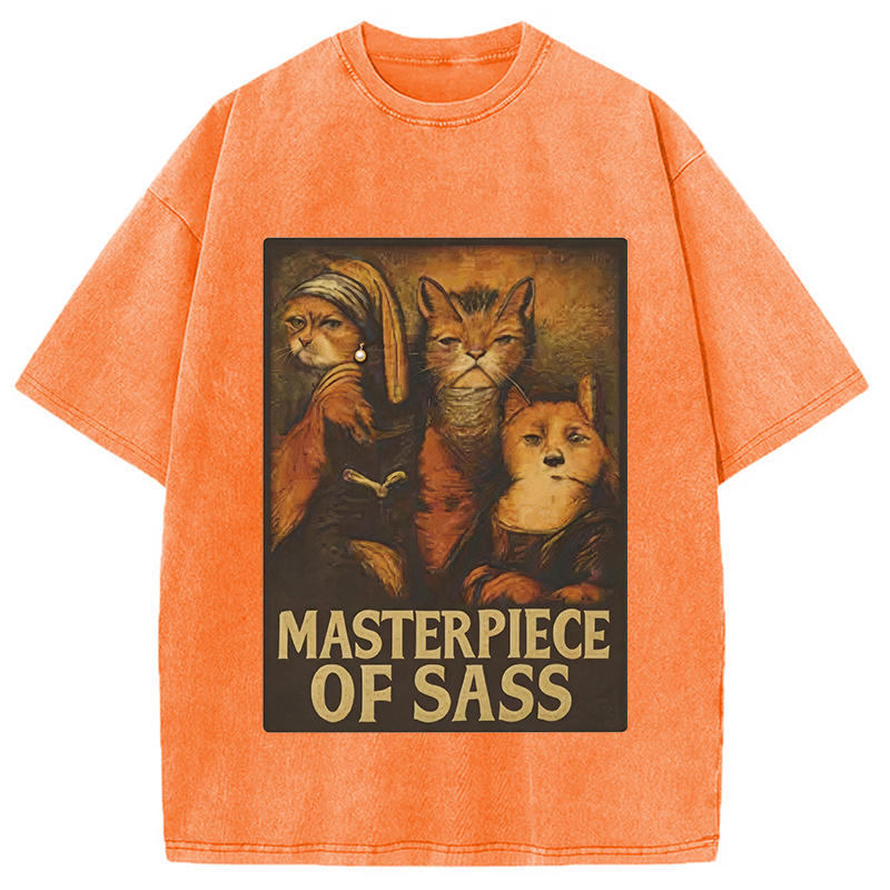 Modecanvas Funny Cat Parody DTG Printing Washed T-Shirt