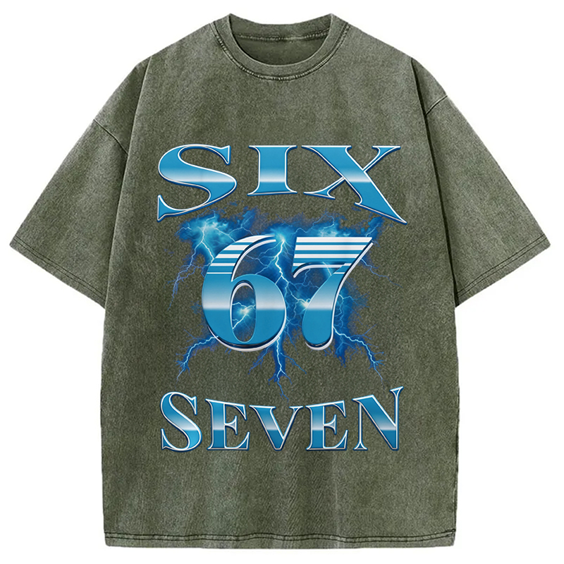 Modecanvas Six Seven 67 Meme DTG Printing Washed T-Shirt