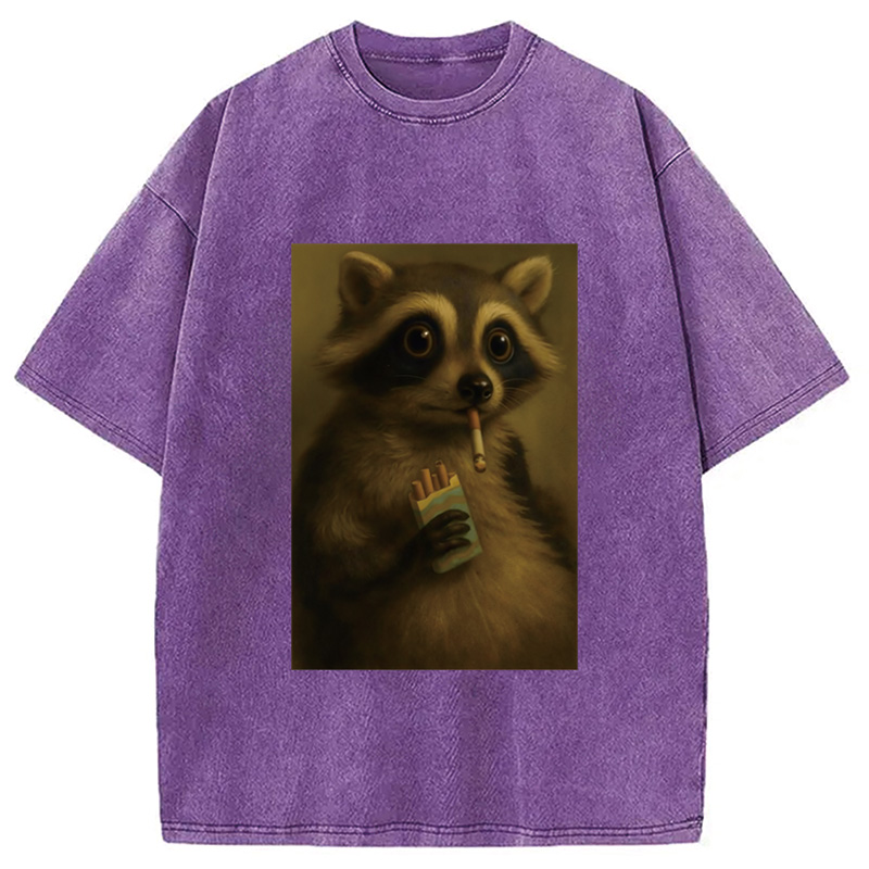 Modecanvas Smoking Raccon Washed T-Shirt