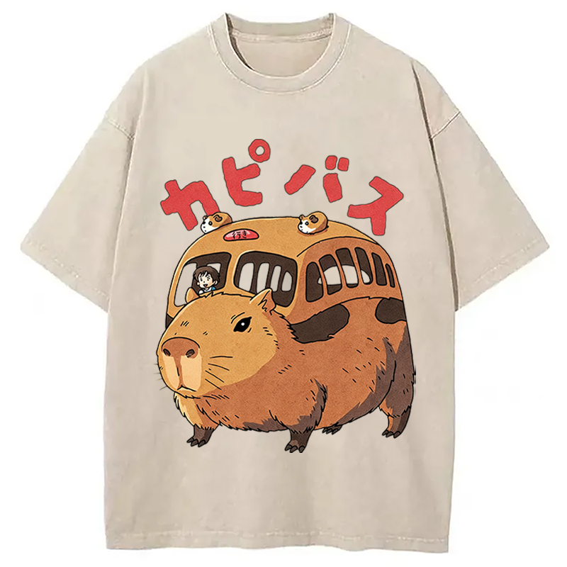 Modecanvas CapyBus Funny DTG Printing Washed T-Shirt