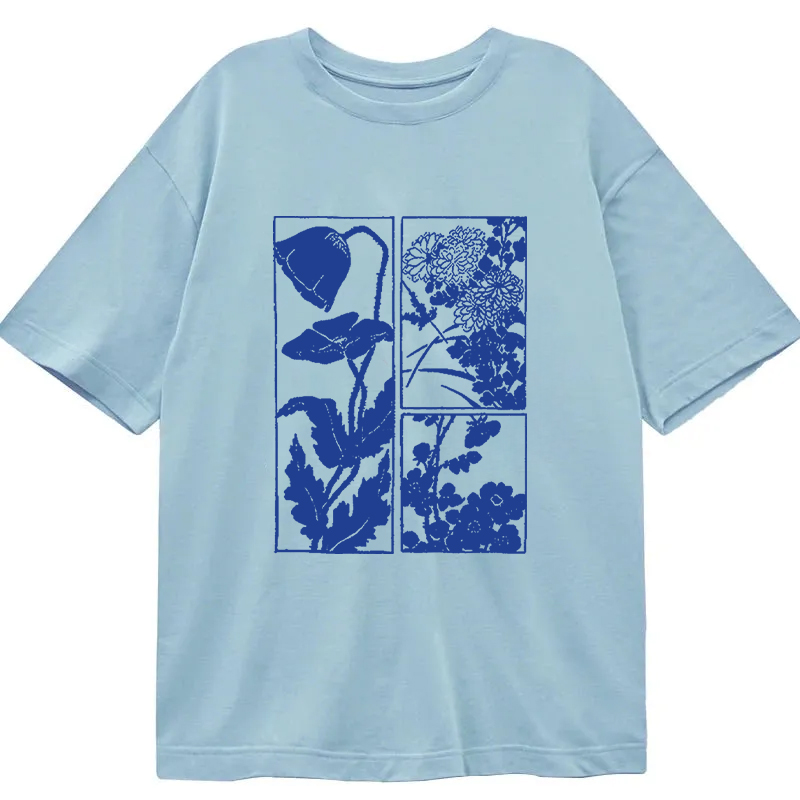 Modecanvas Woodcut Flowers DTG Printing Classic T-Shirt-modecanvas
