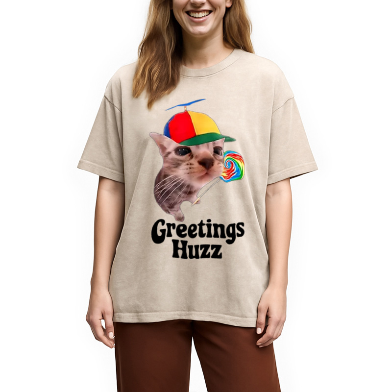 Modecanvas Funny Lollipop Cat Meme Washed T-Shirt