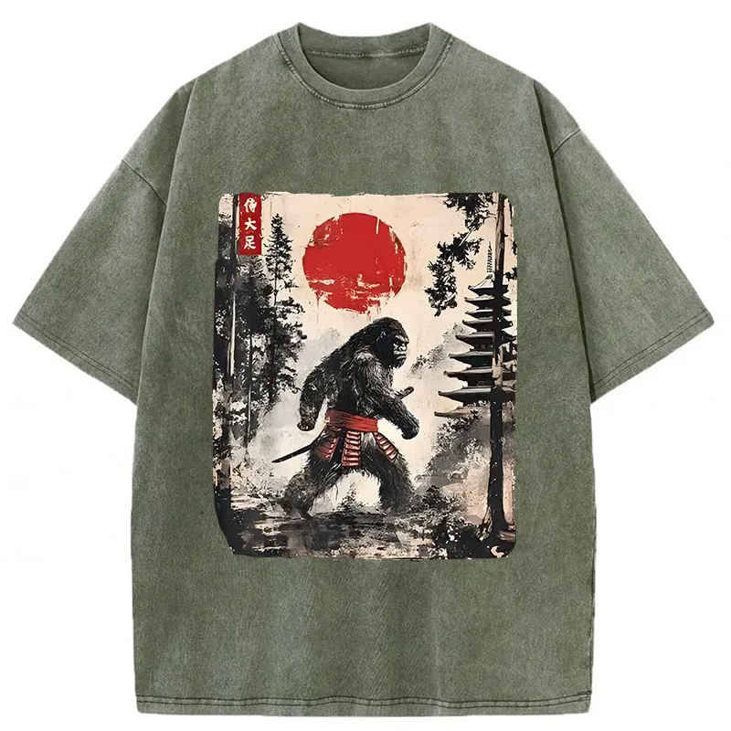 Modecanvas Japanese Samurai Bigfoot Washed T-Shirt