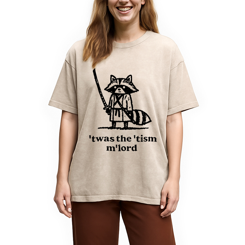 Modecanvas Focused Samurai Raccoon Washed T-Shirt