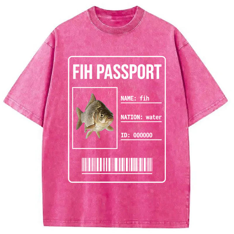 Modecanvas Fih Fish Passport Meme DTG Printing Washed T-Shirt
