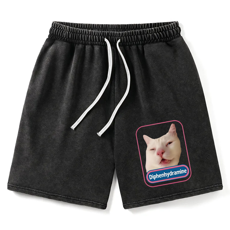 Modecanvas Funny Diphenhydramine Meme Cat Washed Short