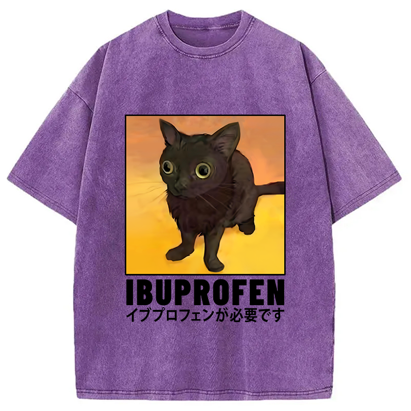 Modecanvas Ibuprofen Black Cat Washed T-Shirt